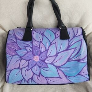 SOLD- CUSTOM Furla Purple and Blue Floral Satchel